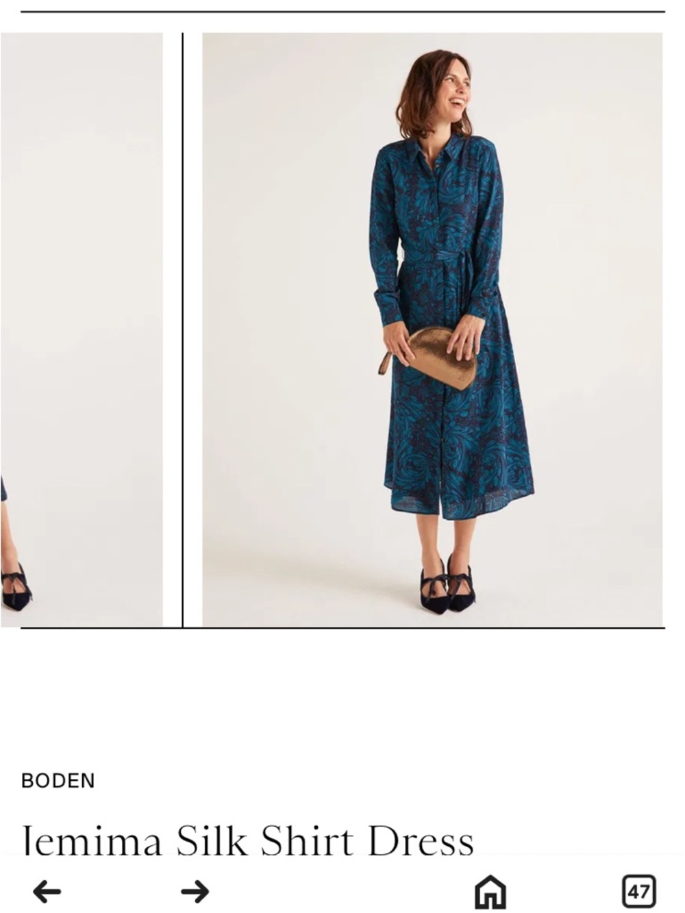 BODEN Lemima Silk Shirt MIDI Dress US 12 NO Belt Missing Navy Marbled Dreams - Picture 14 of 14